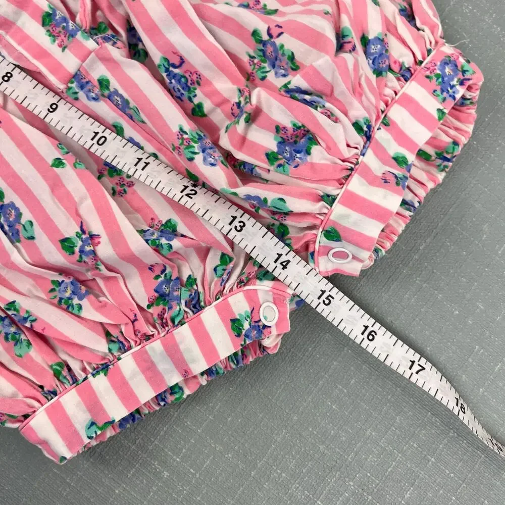 Vintage Allison Ann Smocked Pink Floral Stripe Romper 6-9 Months